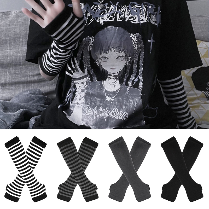 Women Long Sleeve Gothic Strip - Fingerless Glove Knit recension och pris