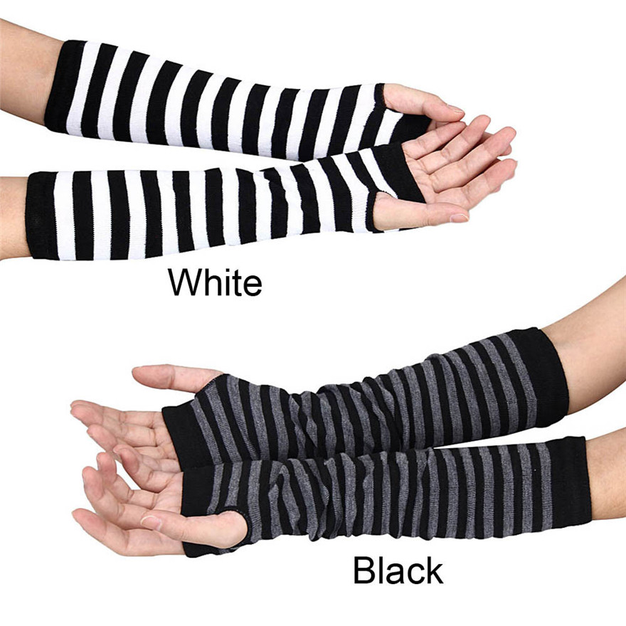 Women Long Sleeve Gothic Strip - Fingerless Glove Knit recension och pris